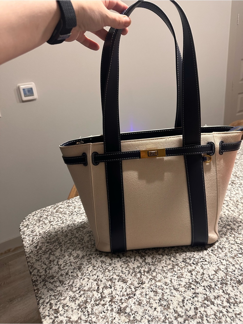 Steve Madden Cream and Black Shoulder Tote